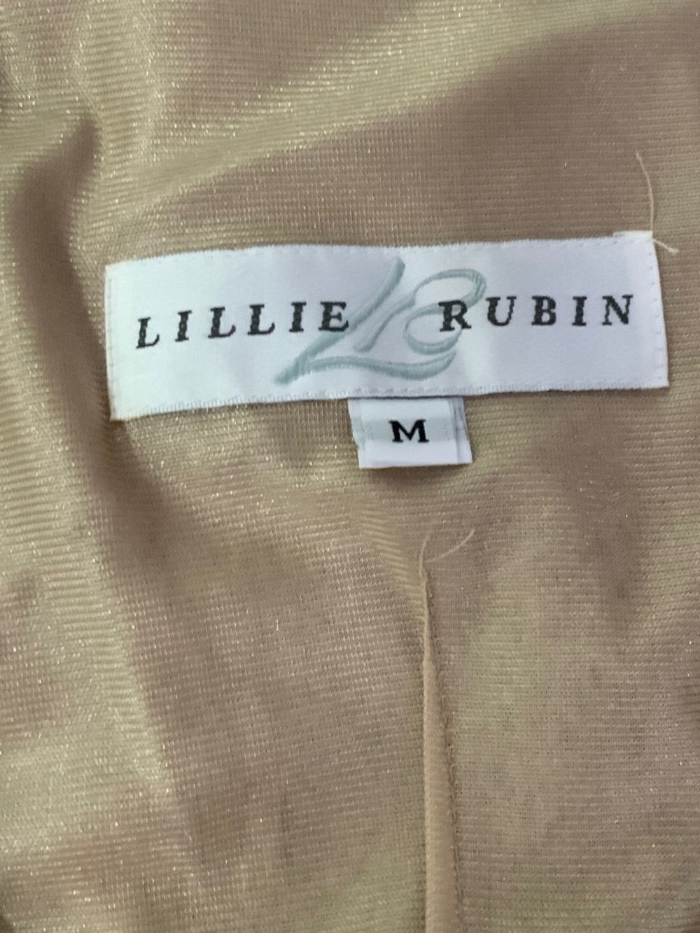 Lillie Rubin Champagne Gold Embroidered Lace Midi Dress Art Deco Glam Medium - Picture 9 of 11